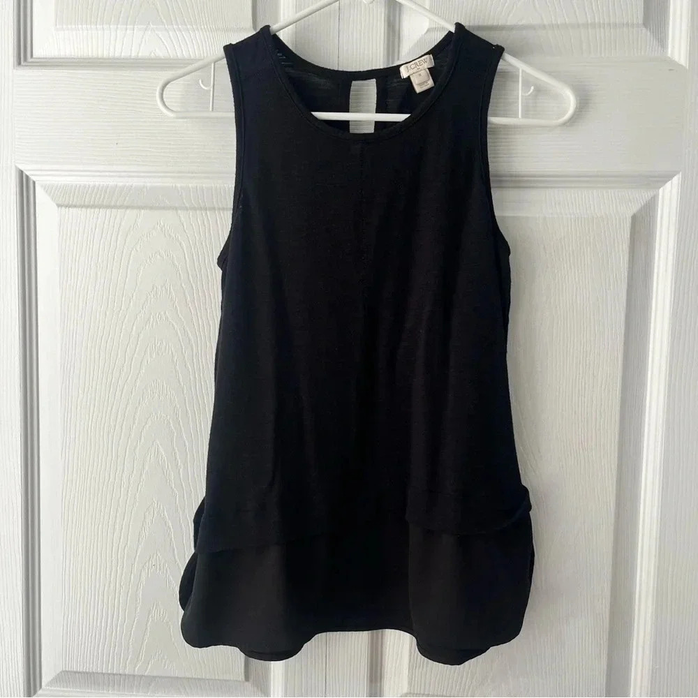 J.CREW Womens Med Tank Top Sleeveless Shirt Tail Blouse Top Chiffon Black F82